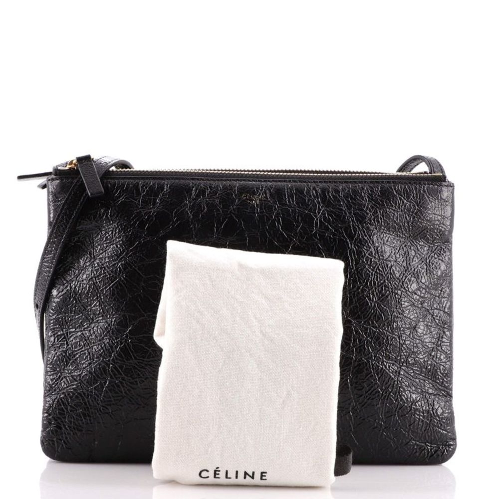 Celine Trio Crossbody Bag Crackled Leather Large Black - Picture 2 of 8